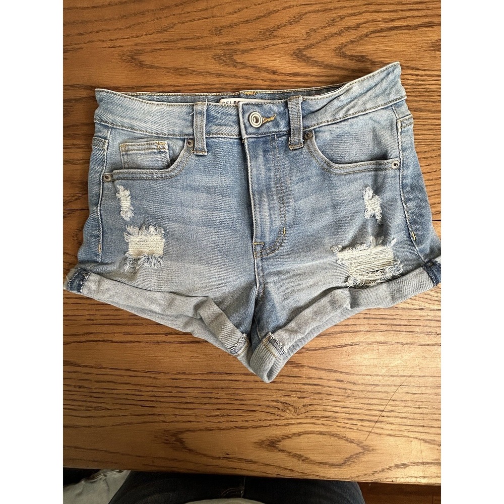 Celebrity Pink Jean Shorts Juniors Size 5 27 Blue‎ Distressed Cuffed Low Rise